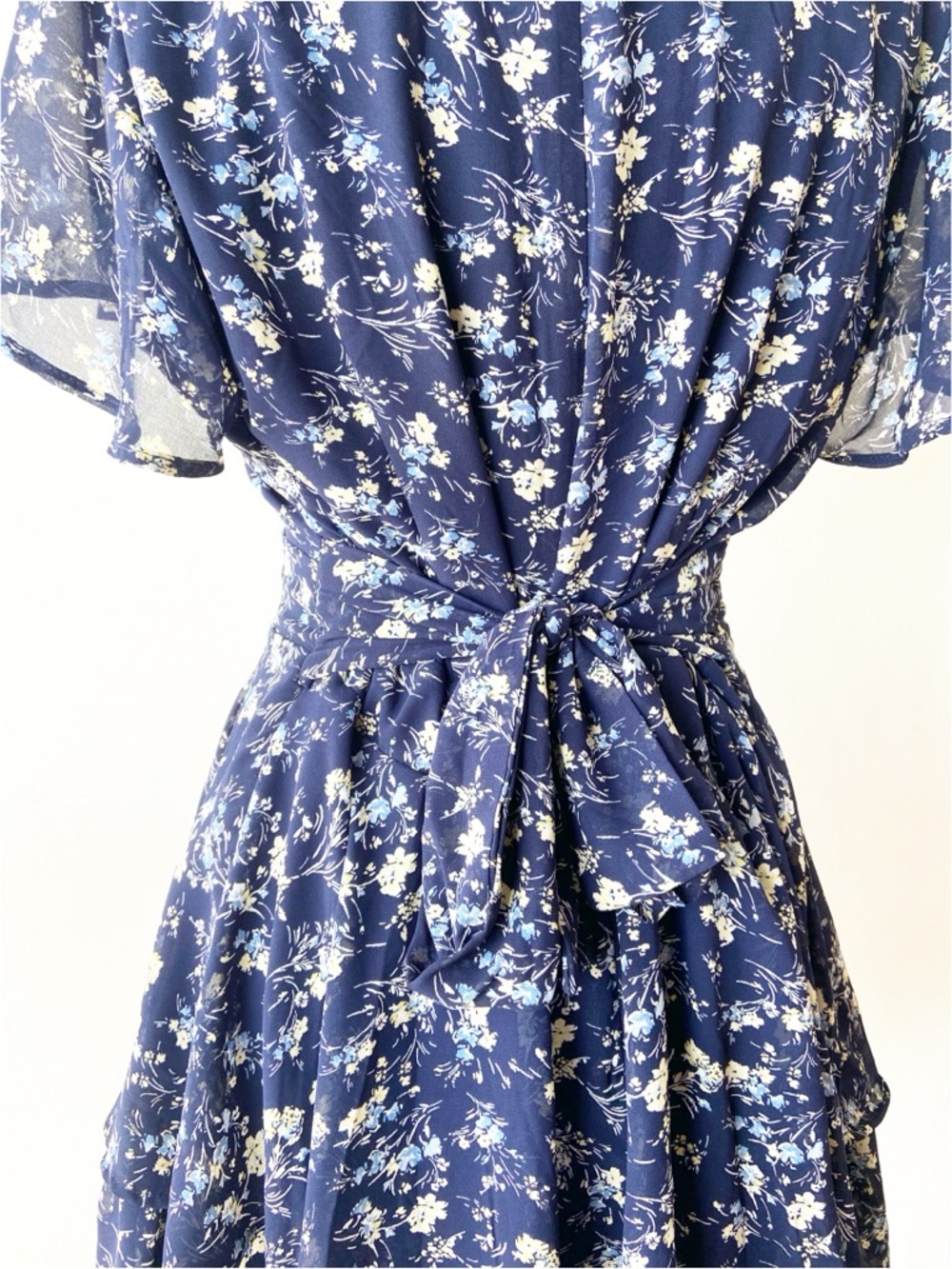 Navy Floral Wrap Mini Dress Size L - Picture 5 of 9